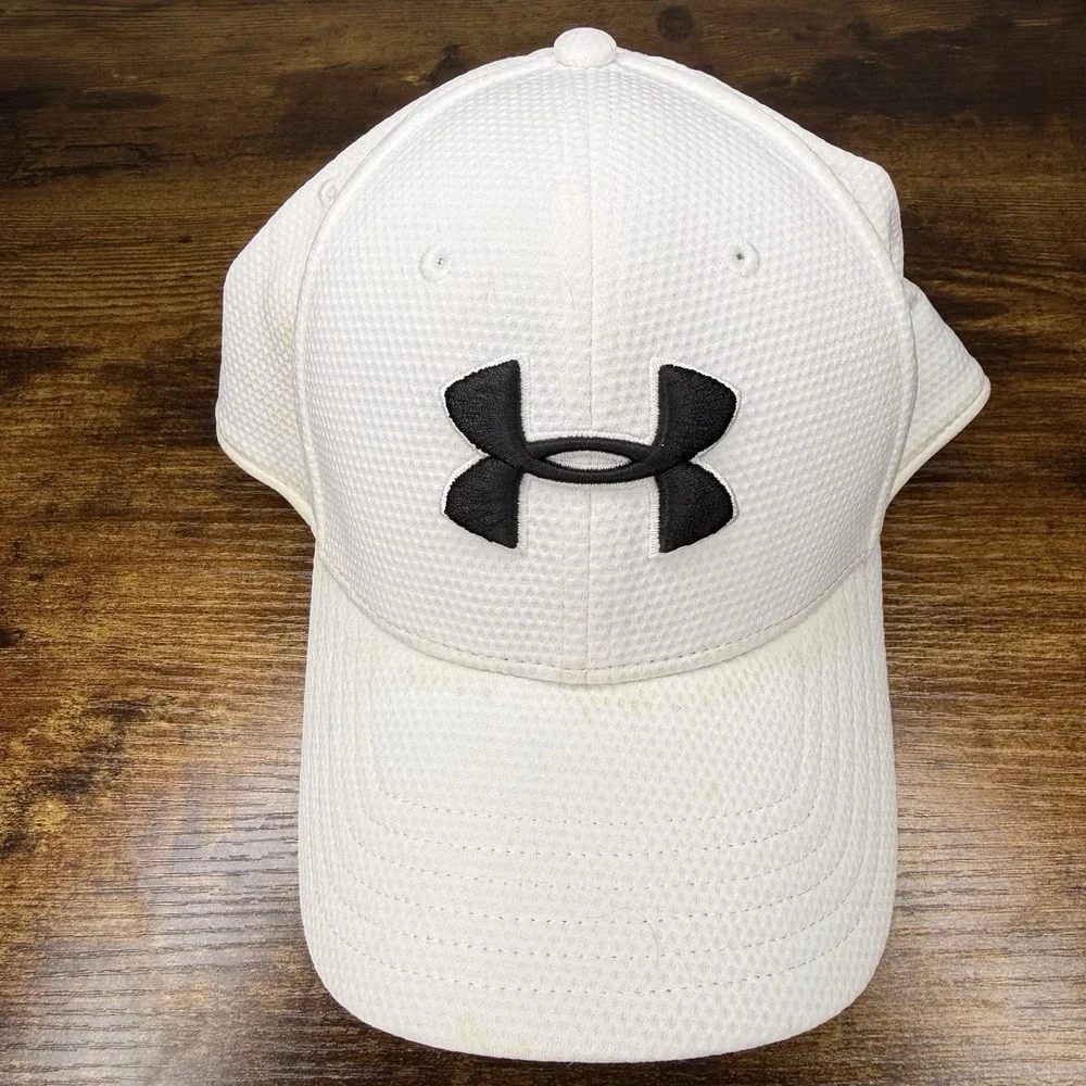 Under Armour Blitzing White Stretch Fit Hat Cap L/XL UA Classic Golf Adult